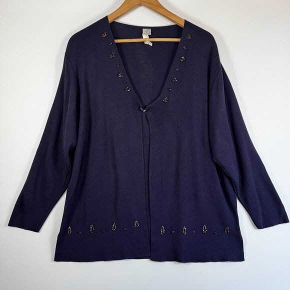 Inceler Triko Womens Wool Blend Cardigan Sweater Large Blue Romantic Beaded Art - Picture 1 of 12